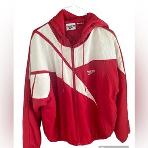 Reebok Classic SZ L Vintage Logo RED WHITE Jacket With Hoodie